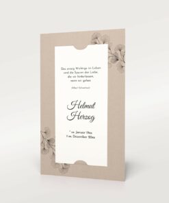 Produktbild Trauerkarte und Danksagung mit Einsteckkärtchen Hochformat Motiv Gingko