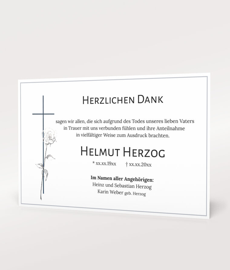 Produktbild Kreuz mit Silberrose Danksagung Trauer Einzelkarte
