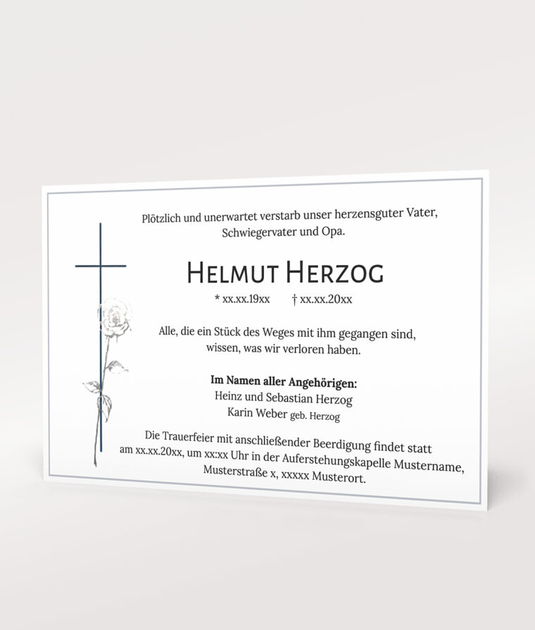 Produktbild Kreuz mit Silberrose Trauerkarte Trauer Einzelkarte