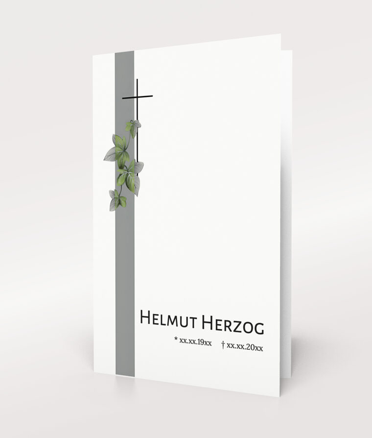 Produktbild Kreuz mit Weinblättern und Balken Trauerkarte