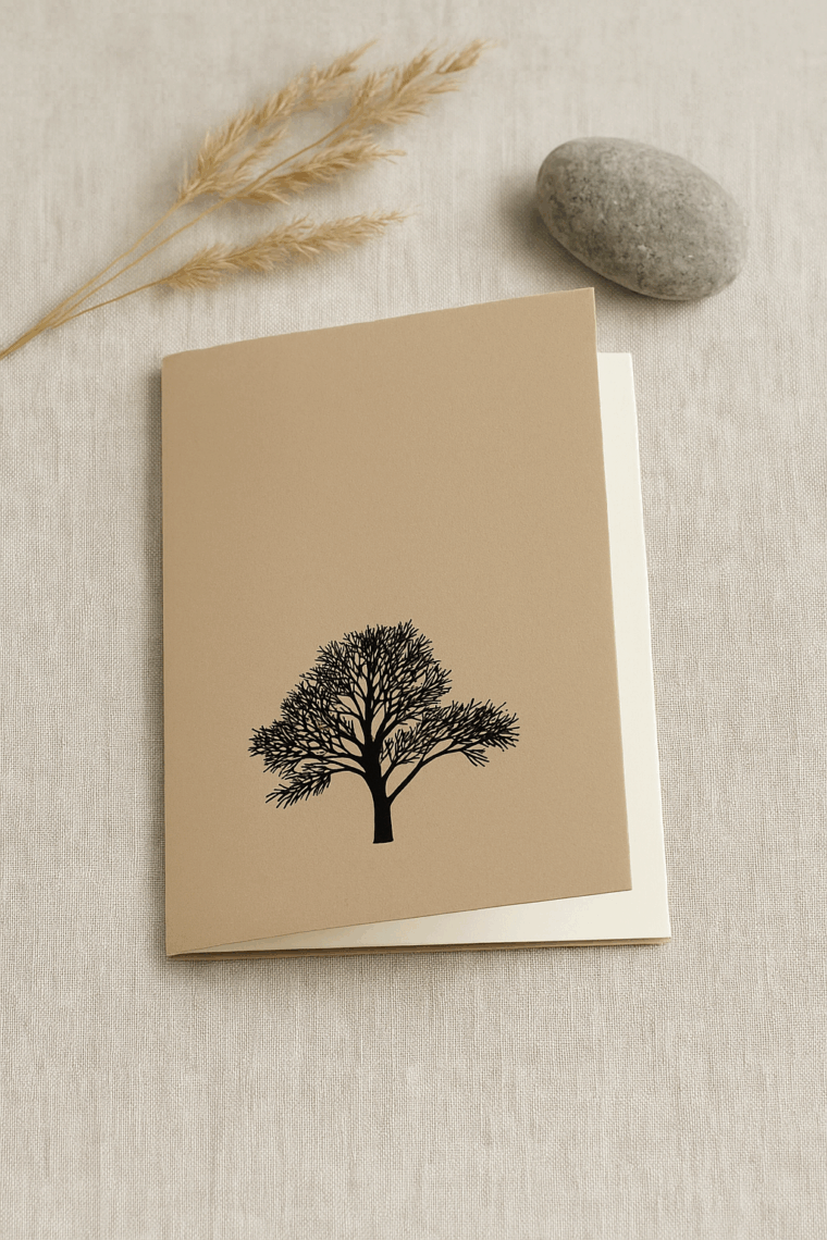 Produktabbildung Trauerkarte mit geprägtem Baum und Naturpapier