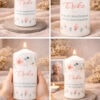 Personalisierte Trauerkerze mit Blumenmotiv und Name Erika – emotionale Gedenkkerze mit Spruch für liebevolle Erinnerung