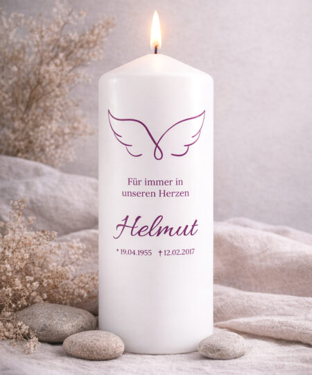 Personalisierte Trauerkerze mit Engelsflügel Motiv