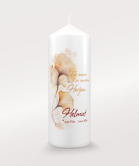 Trauerkerze Ginkgo aus Echtwachs mit echter Flamme 200 x 80 mm