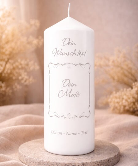 Personalisierte Trauerkerze zum Selbstgestalten mit Platz für Wunschtext, Motiv, Name und Datum